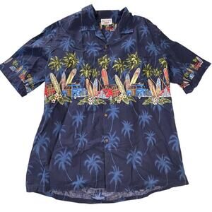 Pacific Legend Hawaiian Nostalgic Surfboard Aloha Shirt, Ford Woody Cars, Size L